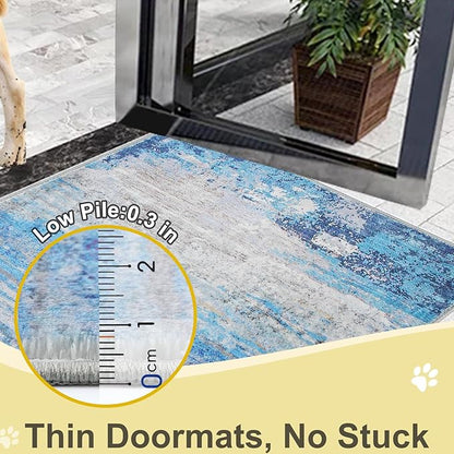 COMSLE Door Mat Soft Absorbent Indoor Front Entryway Rug Machine Washable Entrance Mats for Muddy Paws Non Slip Throw Rugs 20" x 32" Doormat for Inside Foyer Bedroom - Blue