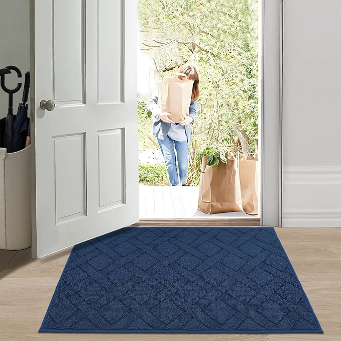 COSY HOMEER Door Mat Indoor Entrance, Non-Slip Absorbent Doormat for Front Door, Low-Profile Entryway Mat for Dirty Paws, Washable Dirt Trapper Mats (32"x48", Blue)
