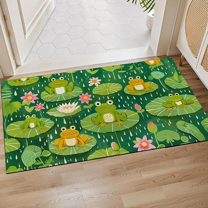 Cute Frog Indoor Door Mat,Rustic Plant Leaves Floor Doormat,17x29.5in,Non Woven Non Slip Rubber Backing Botanical Aesthetic Rug for Porch Insider,Bedroom,Kitchen,Doormats Gifts,Rv Camper Decor