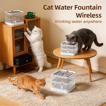 Wireless Cat Water Fountain,Cat Water Fountain 3L/101oz Large Capacity Battery Operated Pet Water Fountain Indoor with Motion Sensor for Cats Dogs BPA-Free
