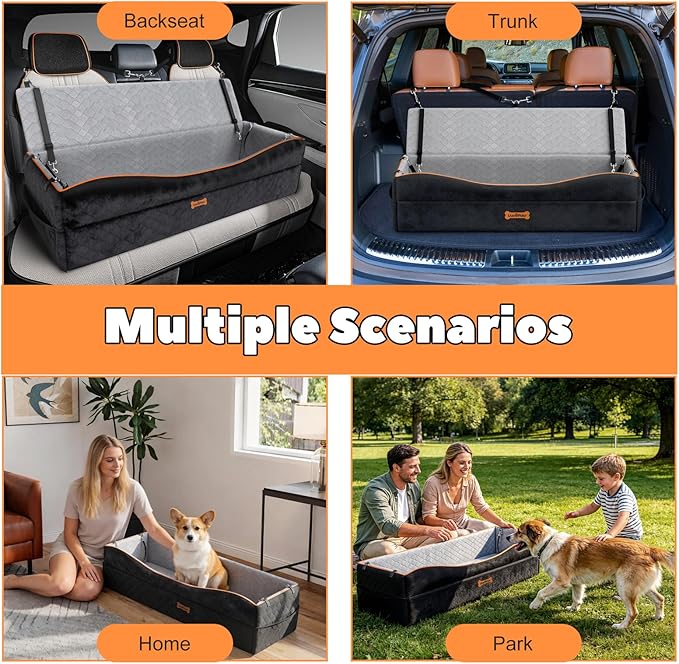 Car Seat for Large Dog, Dog Booster Seats for 2 Medium or 3 Small Dogs Under 100Lbs, Pet Car Seats with 2 Safety Leashes, Dogs Sofa Bed Cushion Add Thick Sponge, Pet Cars Carrier for Travel