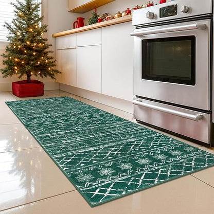 KUTA Spring Washable Hallway Runner Rug, 2x6 Non-Slip Vintage Boho Rugs Kitchen Runners Green Ultra Soft Distressed Geometric Floor Carpet for Bedroom Laundry Living Room