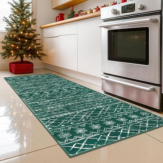 KUTA Spring Washable Hallway Runner Rug, 2x6 Non-Slip Vintage Boho Rugs Kitchen Runners Green Ultra Soft Distressed Geometric Floor Carpet for Bedroom Laundry Living Room