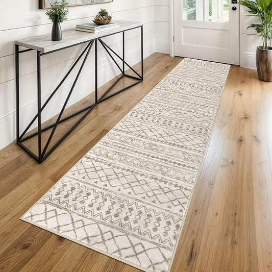 KUTA Moroccan Washable Kitchen Rugs 2x8 Non-Slip Vintage Beige Boho Rugs Hallway Runner Rug Ultra Soft Geometric Floor Carpet Runners for Bedroom Laundry Living Room
