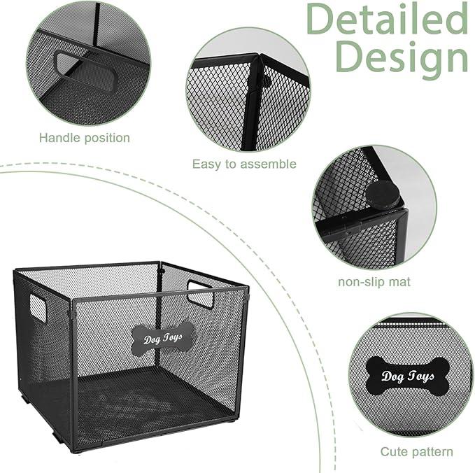 2pack Dog Toy Box, Large Metal Dog Toy Basket-Wire Mesh Basket-Cute Pawprint Dog Bone-Pet Accessory Rust-Resistant Finish-for Cat Toys Organization & Storage