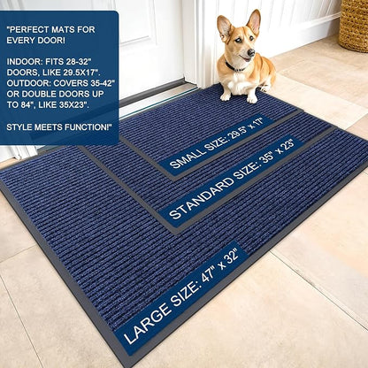 OLANLY Front Door Mat Indoor Outdoor Entrance, Waterproof Heavy Duty Doormat, Fade Resistant, Low Profile, Easy Clean Patio Porch Welcome Floor Mats for Entry, 71x30, Blue