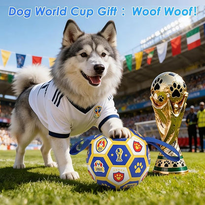 Vivifying Dog World Cup Soccer Ball Toy, 8 Inch Floatable Interactive Dog Toy for Large and Extra Large Dogs, Durable PU Enrichment Ball with Nylon Straps for Outdoor Fetch, Training & Playing
