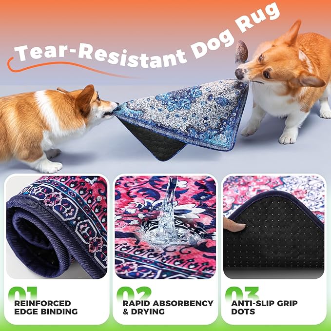 Hompet 2 Pack Super Absorbent Dog Door Mat for Muddy Paws, Washable Pee Pads for Dogs, Reusable Puppy Training Pads, Quick Dry Non-Slip Pet Entryway Rug, Leak-Proof Potty Pad for Indoor Floors 20x60