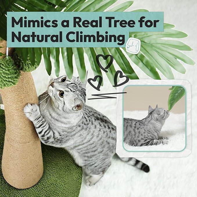 33" Tall Cat Scratching Post, Natural Jute Cat Scratcher for Indoor Cats, Coconut Tree Design with Hanging Toy Ball & Rest Platform, Stable Furniture Protector for Kittens & Adult Cats, S