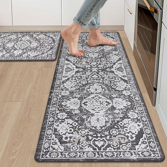 Ileading Anti Fatigue Kitchen Rugs Sets of 2 Cushioned Kitchen Mats for Floor Waterproof Kitchen Mat Set Non Slip Comfort Standing Mat for Kitchen, Office, Sink, Laundry