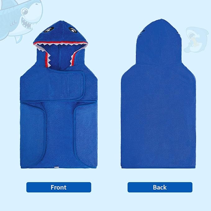 SCENEREAL Dog Bathrobe Fast Drying Towel Microfiber Dog Towel Robe with Hook and Loop Closure & Wrap Tie Snuggle, Super Absorbent Pet Cat Dog Bath Robe Drying Coat, Shark Hood M