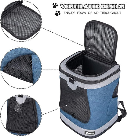 JESPET & GOOPAWS Pet Backpack Carrier for Small Dog, Puppy, Soft Carrier Backpack Ideal for Traveling, Hiking, Walking and Outdoor Activities with Family (Blue Grey)