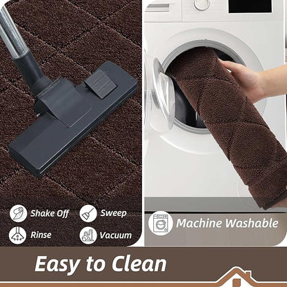 BEQHAUSE Dirt Trapper Door Mat 20" x 32", Doormat Non-Slip Entryway Rugs Washable, Dog Door Mat Stain Resistant and Absorbent Welcome Floor Mat for Front Back Door, Mud Wet Shoes & Paws, Brown