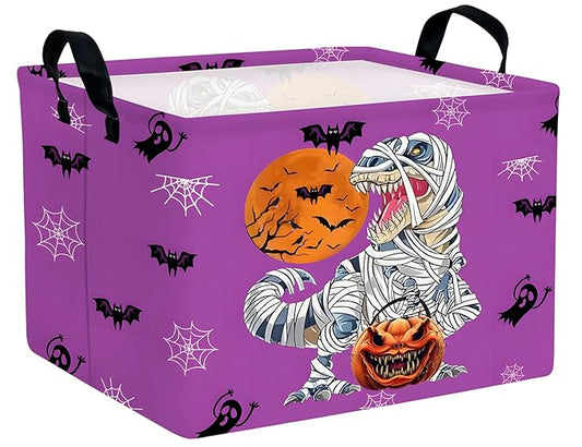 Large Halloween Themed Candy Gift Boo Basket for Kids Baby Personalized Adults Storage Bin Fall Decor(Purple Dinosaur)