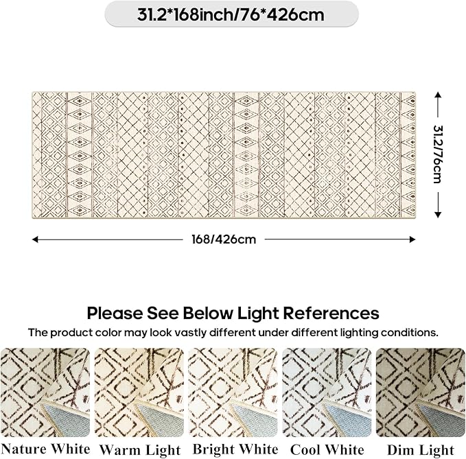 2'6"x14' Hallway Runner Rug Washable: Moroccan Non Slip Runner Rugs Low Pile Indoor Floor Mats Long Moroccan with Rubber Backing Soft Farmhouse Carpet for Front Door Entryway 2'6"x14' Geo Beige
