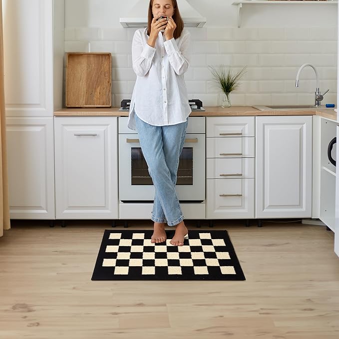 GRANNY SAYS Kitchen Mats for Floor, Kitchen Rugs Non Slip Washable, Runner Rugs for Kitchen Floor, 32" x 20", Stain Resistant Comfort Standing Mat Made of 100% Polypropylene, Black