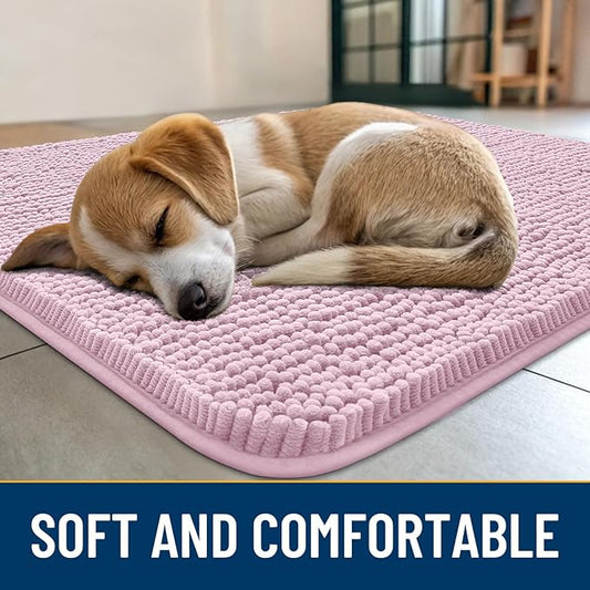 Smiry Dog Door Mat for Muddy Paws 47x24, Absorbs Moisture and Dirt Doormat, Non-Slip Washable Quick Dry Chenille Front Door Mat Indoor Entrance, Entryway Carpet for Inside Floor, Dusty Rose