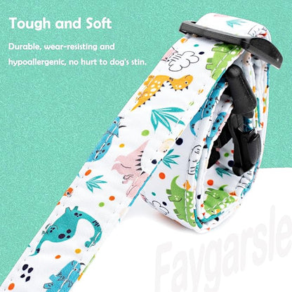 Faygarsle White Dinosaurs Print Cotton Dog Collar for Small, Medium, Large Boys Girls Dogs L