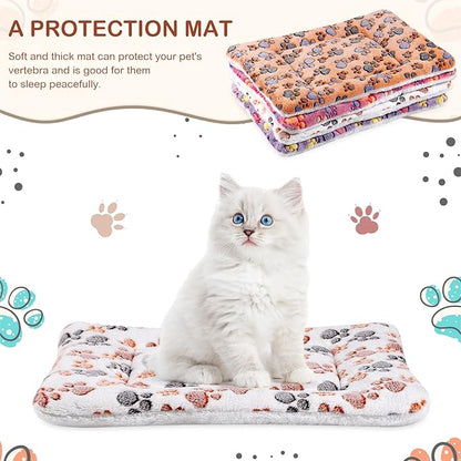 Tuanse 4 Pack Ultra Soft Dog Cat Bed Mat Small Animal Guinea Pig Bed with Cute Print Reversible Fleece Dog Crate Kennel Pad Cozy Washable Thickened Hamster Pet Beds Mat(21 x 14 Inches,Vivid Color)