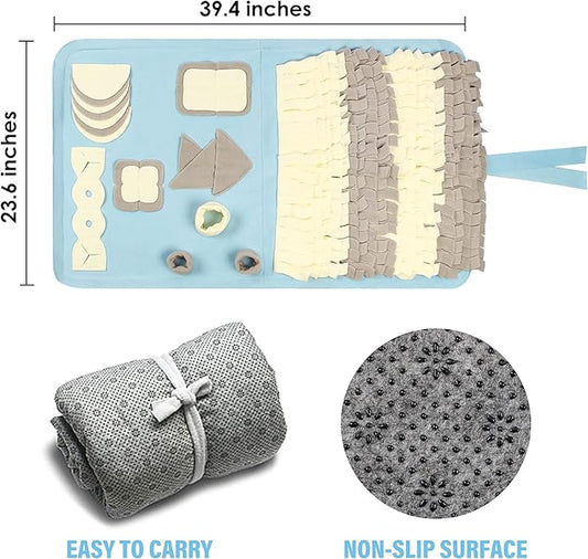 Snuffle Mat for Dogs - Nosework, Training & Activity Mat (23.6" x 39.4") - Easy to Fill & Machine Washable, Stress Release - M & Blue