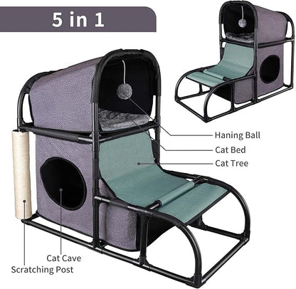 Goetland PVC Modern Cat Condo House Tree Medium Tower Bed Scratching Post Climber With Peek Hole and Dangling Ball for Kitty Indoors Dark Grey