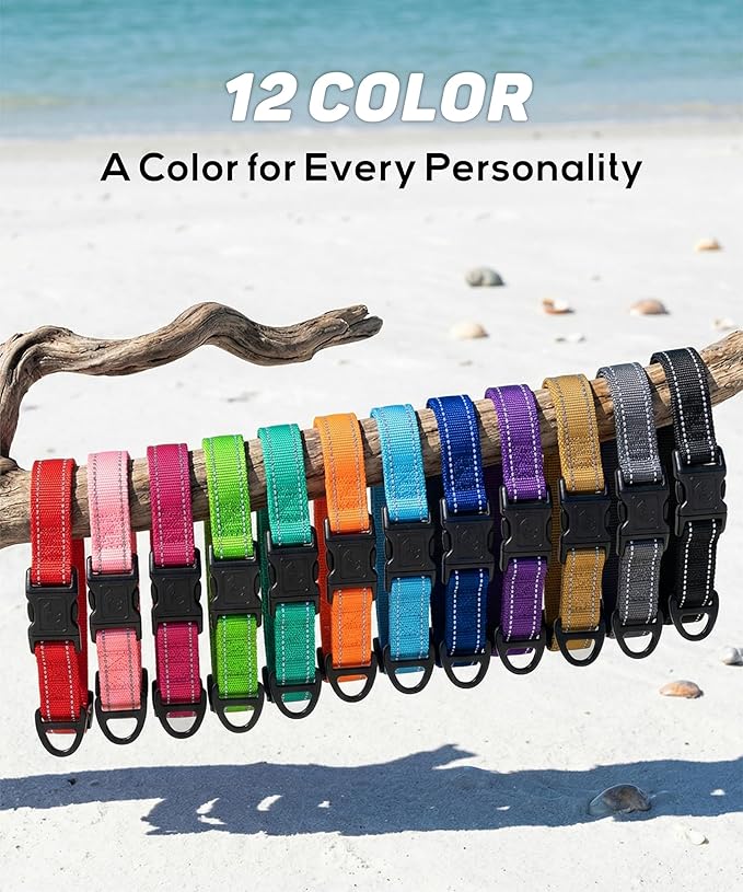 TagME Small Dog Collars, Adjustable Reflective Nylon Pet Collar with Quick Release Buckle for Small Dogs, Hot Pink, 5/8" Width