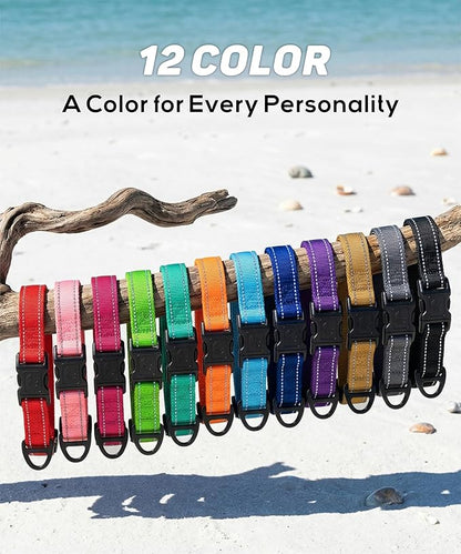 TagME Reflective Nylon Dog Collars, Adjustable Classic Pet Collar with Quick Release Buckle for Extra Large Dogs, Black, 1¼"" Width