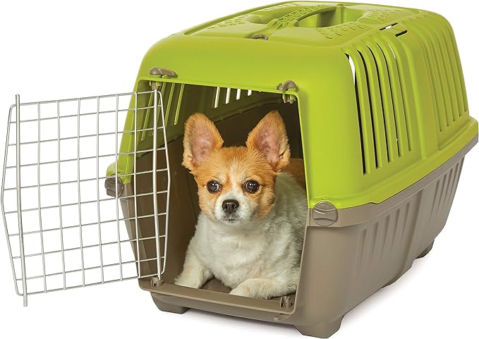 MidWest Homes for Pets Spree Travel Carrier – Hard-Sided Dog & Cat Carrier, Small Pet Travel Crate with Handle, Ventilated Design, Easy Assembly, 24-Inch, Green
