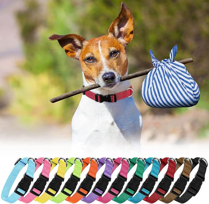 Buryeah 12 Pieces Dog Collar Bulk Adjustable Soft Nylon Puppy Dog Collars with Safety Buckle Collar Bulk for Medium Dogs Walking Running Training(Mixed Colors)