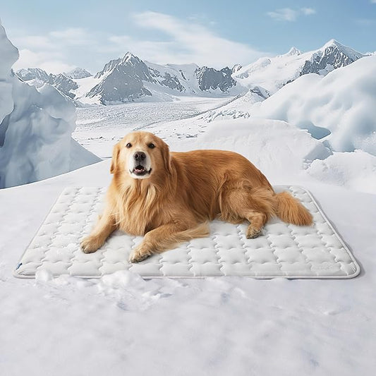 Bedsure Cooling Dog Mat Extra Large, Q-Max>0.5 XXLThin Breathable Cold Crate Pad for Pet, Portable Washable Kennel Bed for Summer Active Dog with Chill Soothing Fabric to Rapid Cooling, 48x30, Grey