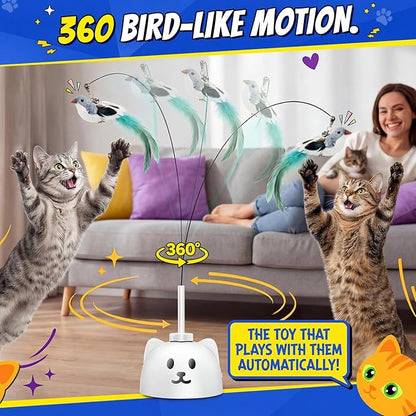 CATPICK Interactive Cat Toys for Indoor Cats - Automatic Flying Bird Feather Toy, USB Rechargeable Electric Cat Teaser with Strong Sticky Base, Smart Motion Self-Play Toy for Bored Cats(Brown)