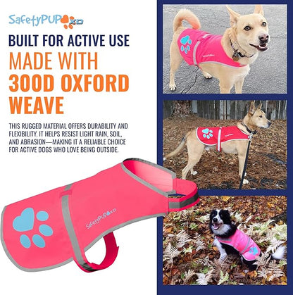 SafetyPUP XD Dog Reflective Vest – Hi-Vis Fluorescent Visibility That Helps to Safeguard Your Pet On/Off Leash in Urban & Rural Areas (Pink, Medium)
