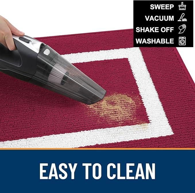 OLANLY Indoor Door Mat, 30x17, Non-Slip Absorbent Resist Dirt Entrance Mat, Washable Low-Profile Inside Entry Doormats for Entryway, Red