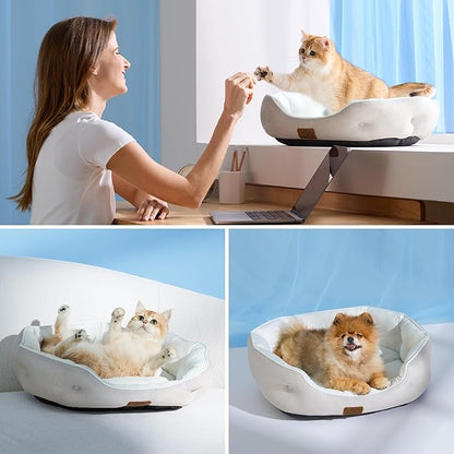 Bedsure Cooling Dog Beds for Small Dogs - Round Cat Beds for Indoor Cats, Washable Pet Bed for Puppy and Kitten with Slip-Resistant Bottom, 20 Inches, Blue