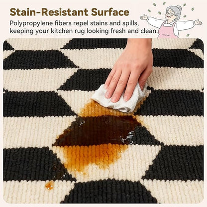 GRANNY SAYS Kitchen Rugs 2 Piece Non Skid Washable Absorbent Resist Dirt Kitchen Mats for Floor, Comfort Standing Mats Front of Sink Rugs Durable Polypropylene 47" x 20" + 32" x 20", Black