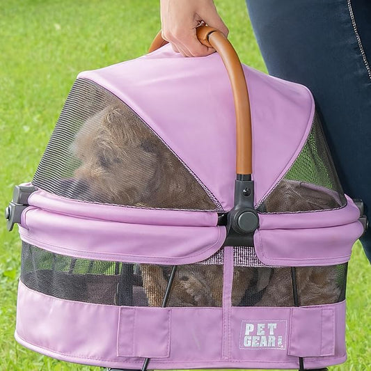 Pet Gear No-Zip View 360 Ultra Lite Pet Safety Carrier & Car Seat for Small Dogs & Cats Push Button Entry, 15", Cotton Candy