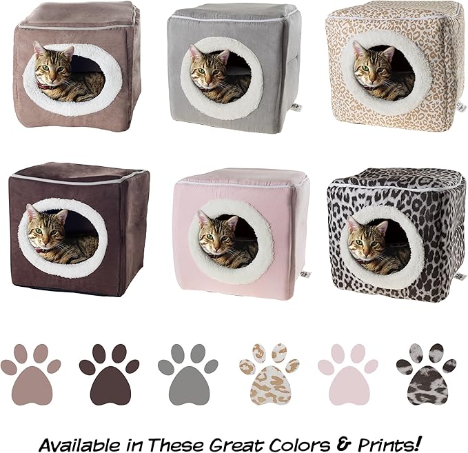 Cat House - Indoor Bed with Removable Foam Cushion - Cat Cave for Puppies, Rabbits, Guinea Pigs, Hedgehogs, and Other Small Animals by PETMAKER (Pink)