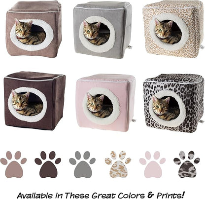 Cat House - Indoor Bed with Removable Foam Cushion - Cat Cave for Puppies, Rabbits, Guinea Pigs, Hedgehogs, and Other Small Animals by PETMAKER (Pink)