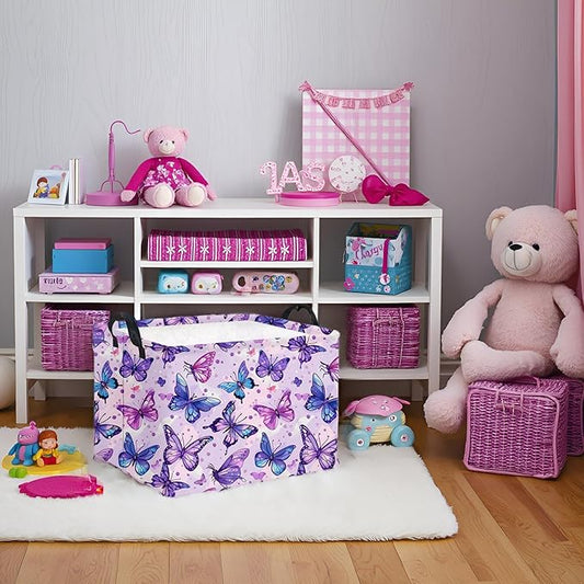 HIYAGON Rectangular Butterfly Basket Baby Storage Basket Storage Bin Organizer Box Room Decor(Purple Butterfly)