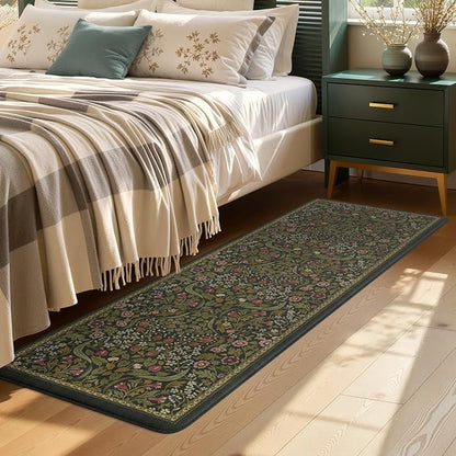 Collive Kitchen Mats for Floor, Cushioned Anti Fatigue Mat Green Floral Rugs Non Skid Waterproof Sink Rug, Memory Foam Comfort Standing Mat for Office, Laundry, Desk, 24''x71''