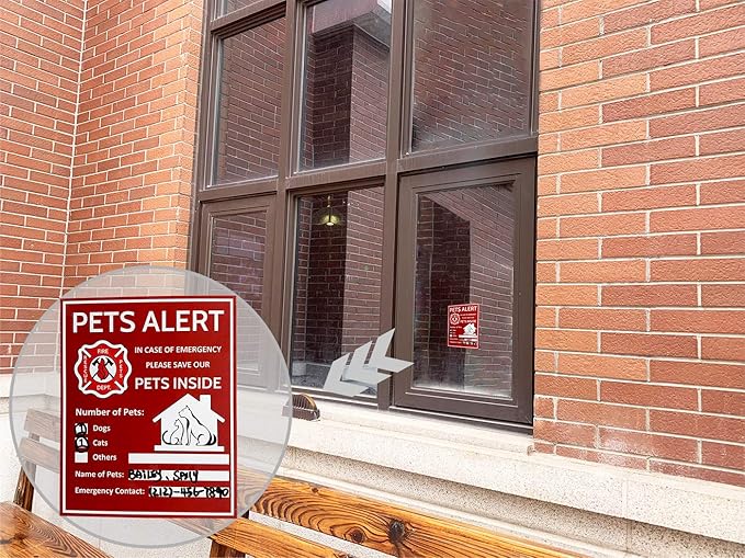 Pet Alert Sticker - Pet Inside Sticker,Safety Alert for Pets Inside,Save My pet in Case of Emergency,Rescue Pets Decal for House Window Door -4 Pack with Wallet Card & Key Tag