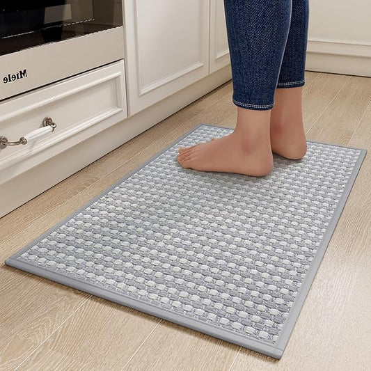 Kitchen Rugs Mat Non Slip Washable, Super Absorbent Kitchen Mats for Floor, Rubber Backing Soft Braided Standing Floor Mats Sink Mat Runner Rug, Easy to Clean and Maintain, Gray 17"x30"