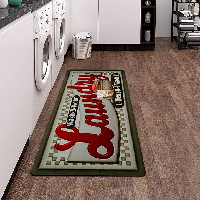 Pauwer Laundry Room Rug Runner 20"x48" Waterproof Rubber Laundry Mat Non Slip Kitchen Mats for Floor Washable Floor Mat Runner Rug for Farmhouse Mudroom Washroom Bathroom Decor