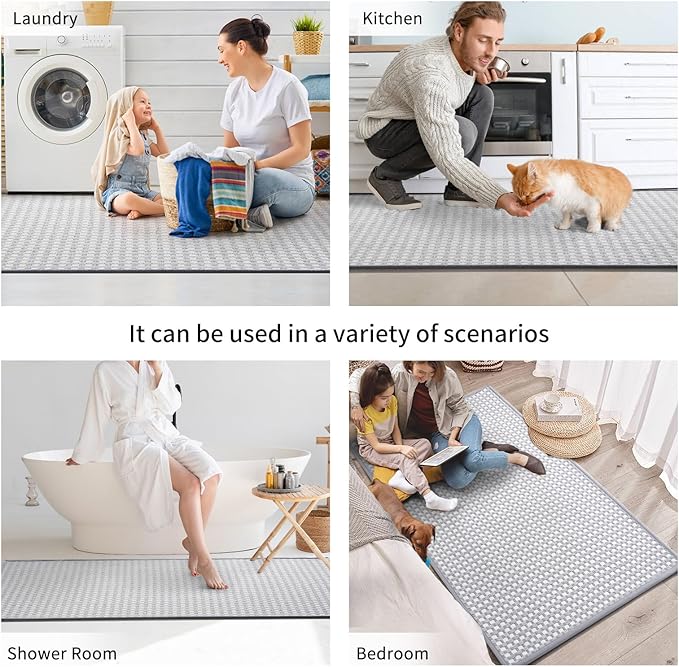 Kitchen Mat Kitchen Rugs Sets of 2 PCS Non Slip Washable, Super Absorbent Soft Braided Kitchen Mats for Floor, Rubber Backing Comfort Standing Kitchen Sink Mat Runner Rug, Gray 17"x28"+17"x47"