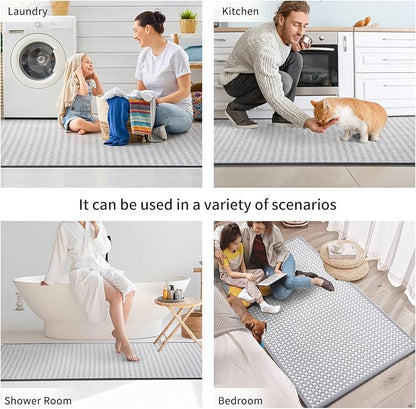 Kitchen Mat Kitchen Rugs Sets of 2 PCS Non Slip Washable, Super Absorbent Soft Braided Kitchen Mats for Floor, Rubber Backing Comfort Standing Kitchen Sink Mat Runner Rug, Gray 17"x28"+17"x47"