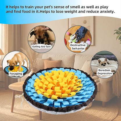 Snuffle Mat for Dogs, Large Dog Snuffle Mat 19'' x 19'' Enrichment Interactive Dog Puzzle Toys for Dogs Cats Encourage Natural Foraging Skills and Olfactory Training Stress Relievers Blue-Yellow