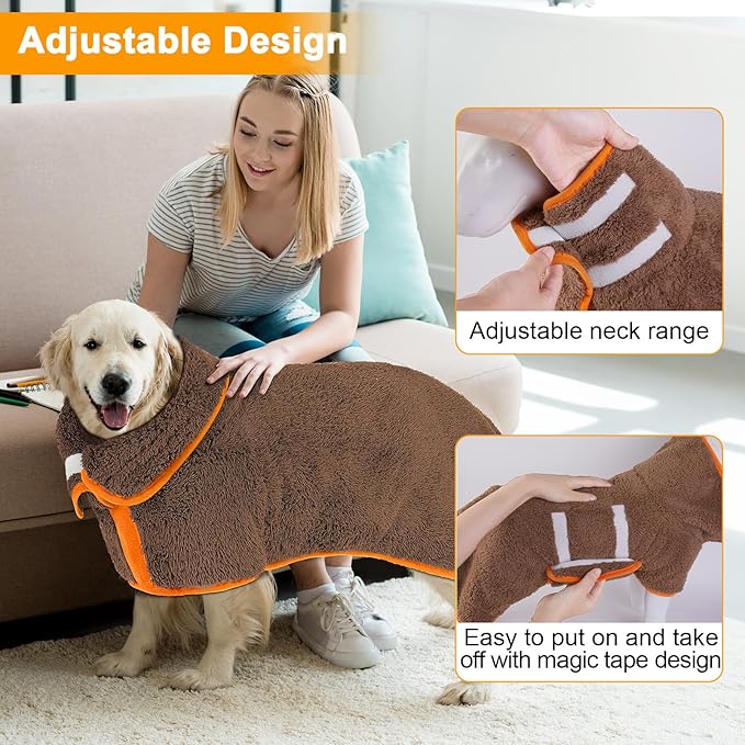 Dog Bathrobe Super Absorbent Dog Towels Large Quick Drying Robes for After Bath Soft Adjustable Warm Keeping Dogs Towel(S-XXL)