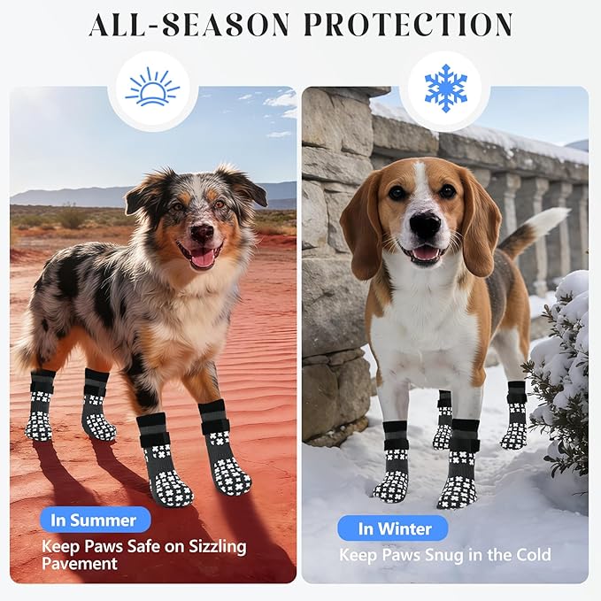 Non-Slip Dog Socks for Hardwood Floors Anti Slip Double-Sided Grippy Socks for Senior Dogs to Prevent Licking Paws, Scratching & Hot Pavement Premium Dog Paw Protector with Grippers Grey M