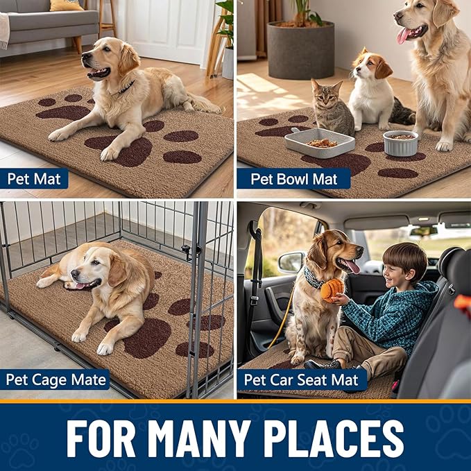 Smiry Dog Door Mat for Muddy Paws, Absorbs Moisture and Dirt, Low-Profile Entryway Mat with Non-Slip Backing, Entry Indoor Outdoor Doormat for Inside Floor (48x30 Inches, Beige, Paw)