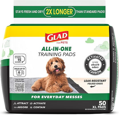 Glad for Pets Extra Large Charcoal Dog Training Pads, Absorbent Leak Proof Pee Pads for Dogs and Puppies, Odor Control Potty Pads with Activated Carbon, 28 x 30 Inches, 50 Count